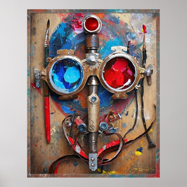 Poster Steampunk Red Blue Goggings Graffiti (Devant)