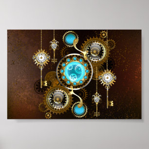 Poster Steampunk Rusty Background with Turquoise Lenses