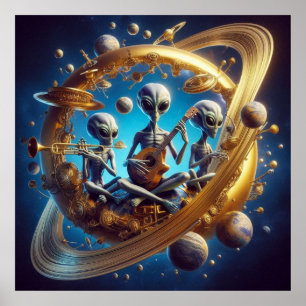 Poster Steampunk Space Aliens Trio Instruments de musique