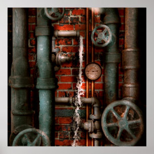Poster Steampunk - tuyauterie - tuyaux et valves