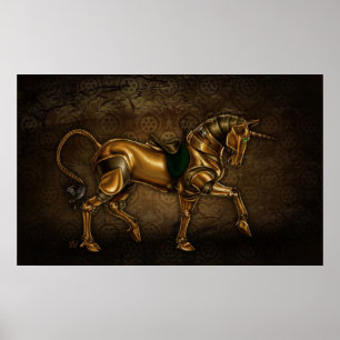 Poster Steampunk Unicorn Damask