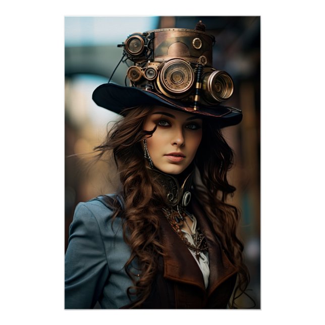 Poster Steampunk Victorian Cosplay Top Hat Gears (Devant)