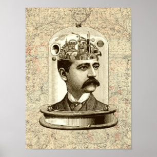 Poster Steampunk victorien horloge cerveau mécanique