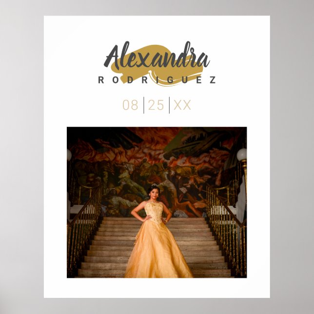Poster Steel Grey & Gold Photo Quinceanera (Devant)