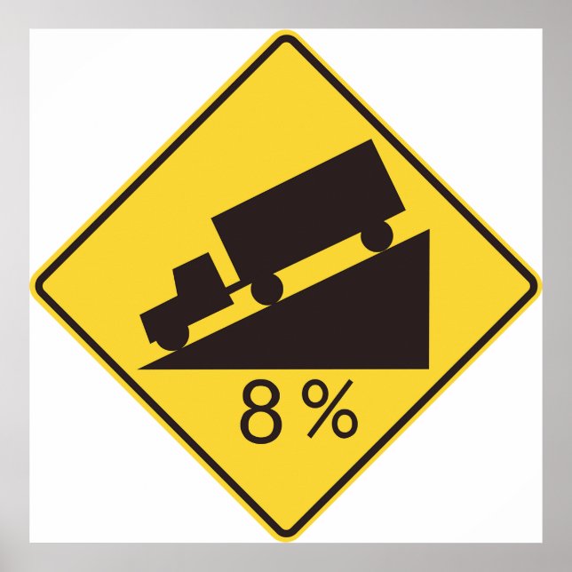 Poster Steep Grade Traffic Sign Trucking Hauling Caution (Devant)