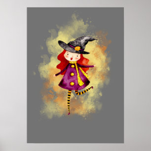 Poster Stellalunarts Halloween sorcière mignonne fille