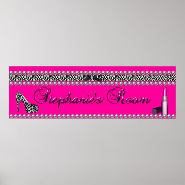 Poster Stephanie Banner rouge à lèvres rose chaud Zebra L (Devant)