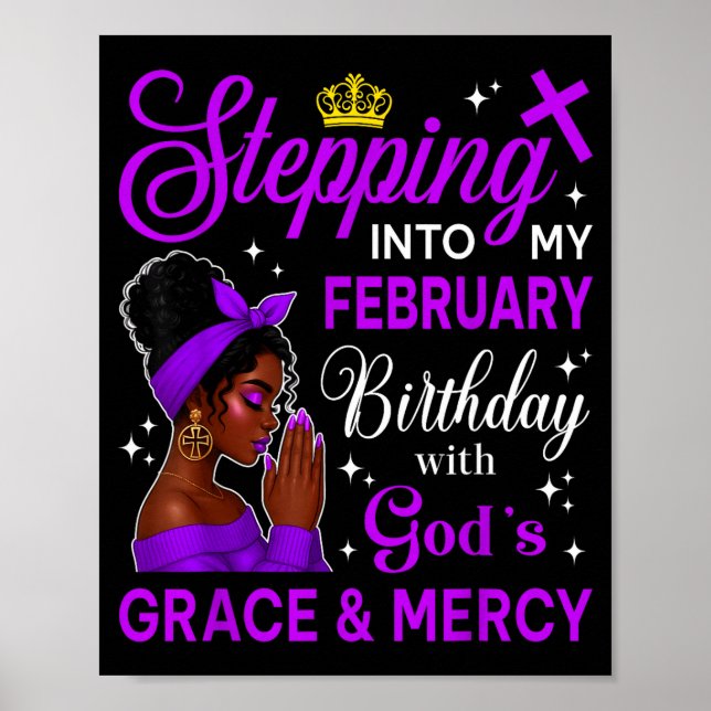 Poster Stepng Into My February Birthday Black Afro Woman  (Devant)