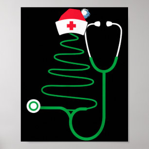 Poster Stethoscope Arbre de Noël Infirmière Scrub de Noël