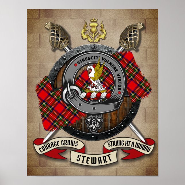 Poster Stewart Clan Badge W/Crossed Swords Personnalisé (Devant)