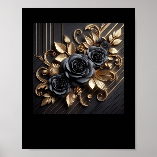 Poster Sticker 3d Gold Black Roses #7 (Devant)
