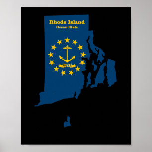 Poster Sticker à drapeau de carte de l'île Rhode