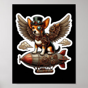 Poster Sticker d'aventure Steampunk Corgi - Flyi Whimsica