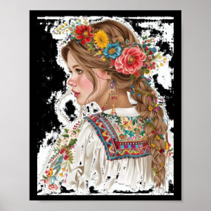 Poster Sticker Fille Avec Fleurs1
