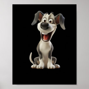 Poster Sticker pour chien souriant (Arrière - plan noir)