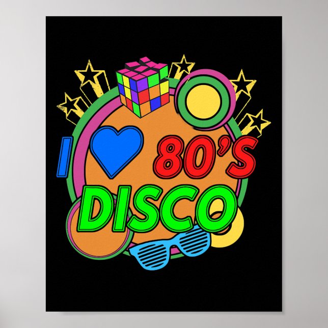 Poster Sticks lumineux 80's rétro I love 80s disco brilla (Devant)