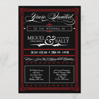 Poster-Stil rote & schwarze DIY-Hochzeitseinladung Einladung