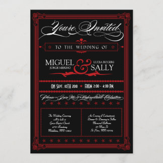 Poster-Stil rote & schwarze DIY-Hochzeitseinladung Einladung