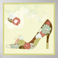 Stiletto Floral Chaussures Beige Brown & Vert Acce