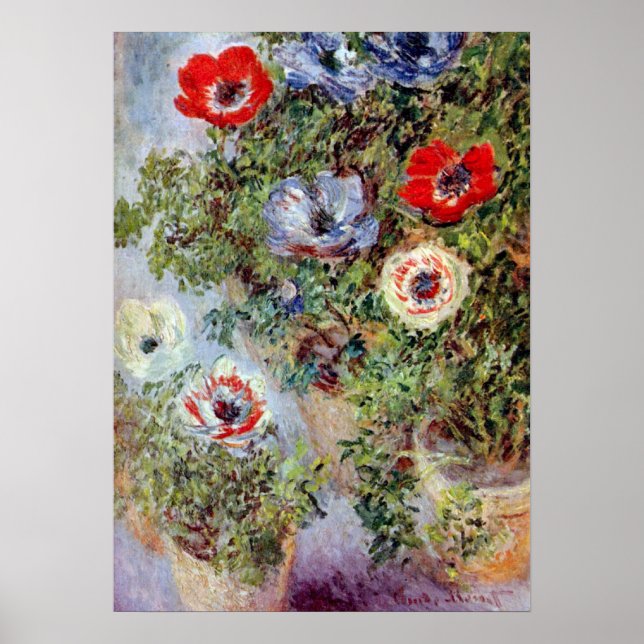 Poster Still Life with Anemones par Claude Monet (Devant)