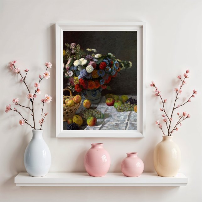 Poster Still Life with Flowers and Fruit de Claude Monet (Créateur téléchargé)
