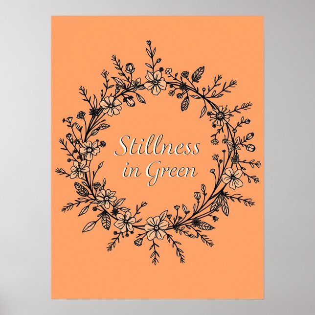 Poster Stillness en vert - Floral Wreath Line Art (Devant)