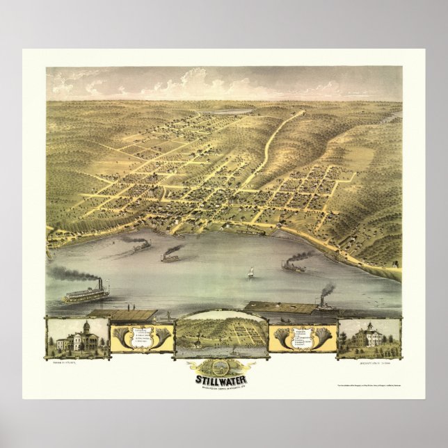 Poster Stillwater, MN Carte panoramique - 1870 (Devant)