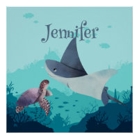 Stingray personnalisé et tortue sous la mer
