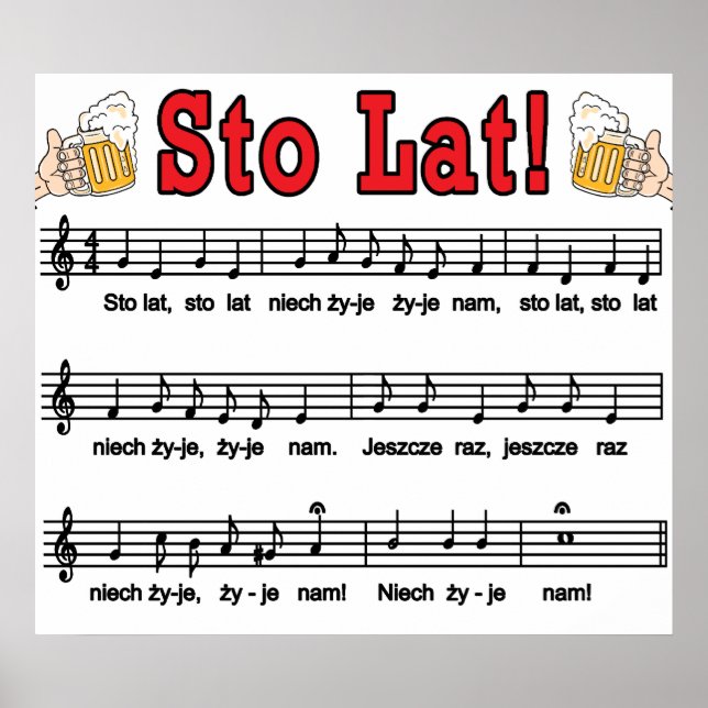 Poster Sto Lat ! Chanson Avec Beer Mugs (Devant)