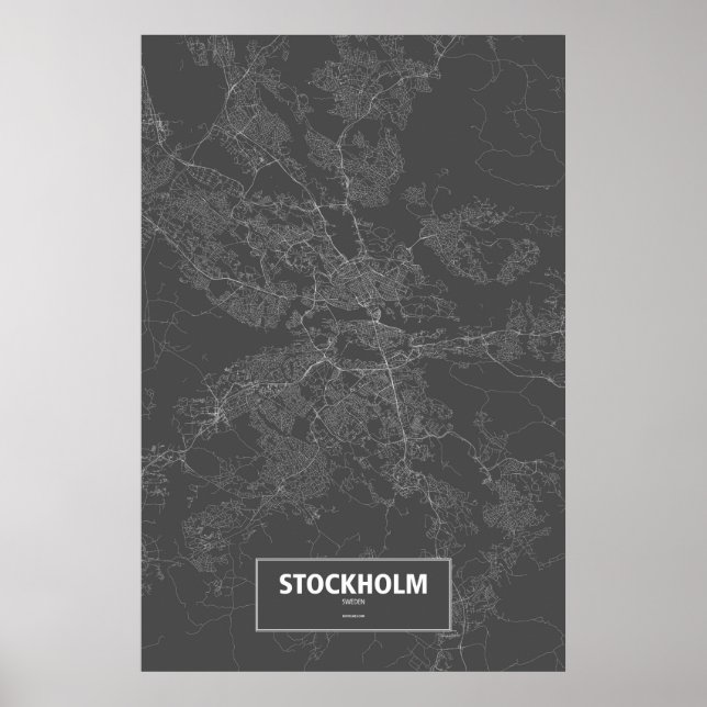 Poster Stockholm, Suède (blanc sur noir) (Devant)