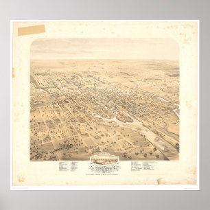 Poster Stockton, CA Carte panoramique 1870 (1667A) - Non 