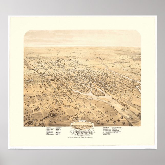 Poster Stockton, CA Carte panoramique 1870 (1667A) - Rest (Devant)