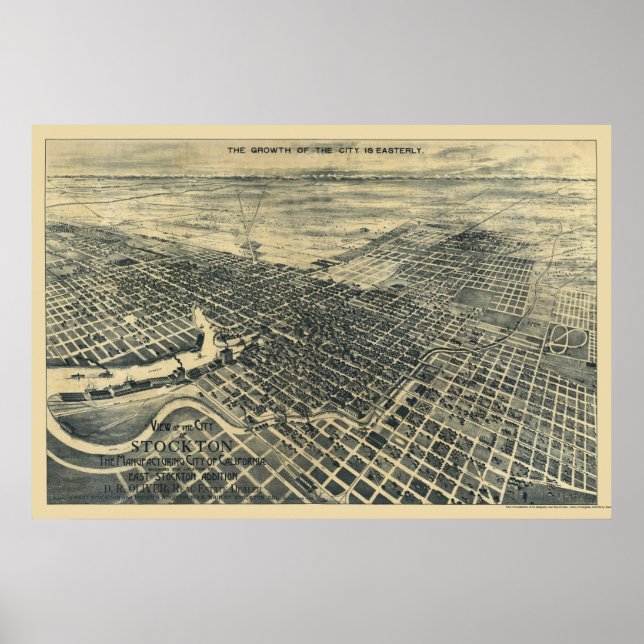 Poster Stockton, CA Carte panoramique - 1895 (Devant)