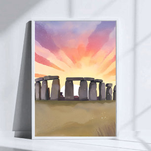 Poster Stonehenge   Wiltshire Angleterre Aquarelle Histor