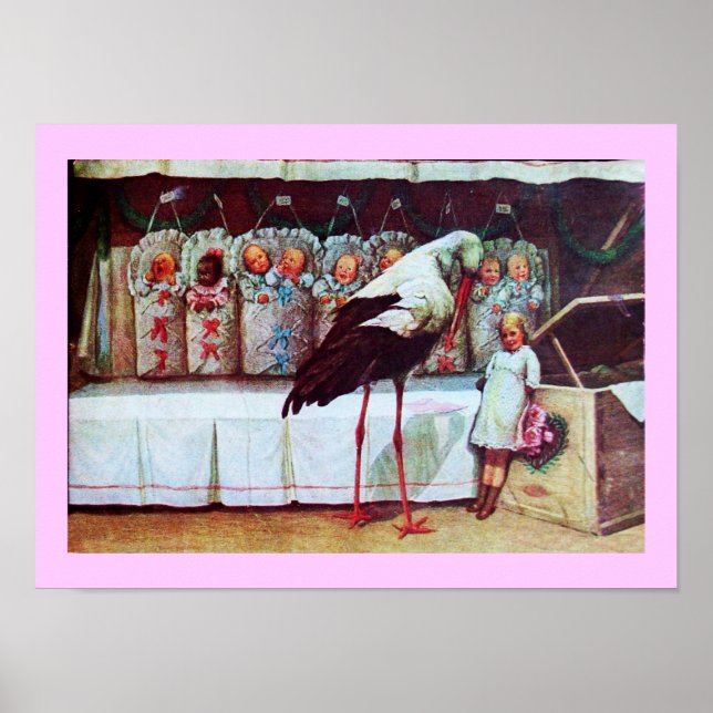 Poster STORK BABY SHOWER Nouveau bébé (Devant)