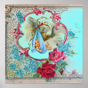 Poster STORK BÉBÉ GARÇON DOUCHE bleu turquase