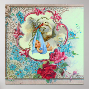 Poster STORK BÉBÉ GARÇON DOUCHE vert