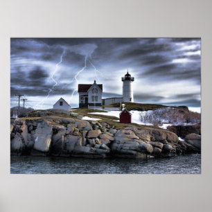 Poster Stormy Cape Neddick "Nubble" phare York, ME