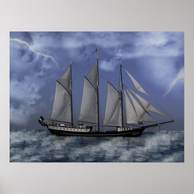 Poster Stormy Ocean - Oeuvre artisanale de navires pirate (Devant)