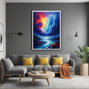 Poster Stormy Sky Abstraite River Paysage Art