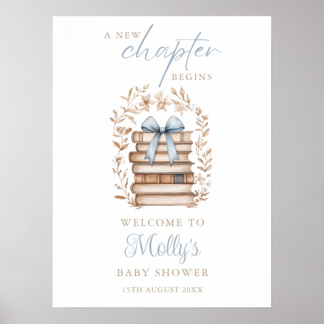 Poster Storybook Blue Bow Baby Shower Welcome Sign (Devant)