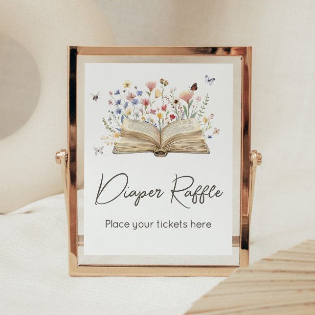 Poster Storybook Nouveau Chapitre Commence Le Raffle De B (New Chapter Begins Storybook Baby Shower Diaper Raffle Sign)