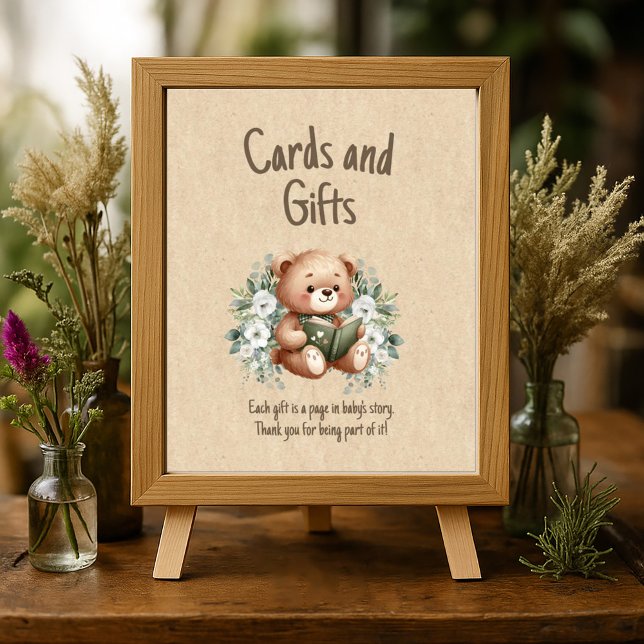 Poster Storybook Teddy Bear Cards Cadeaux Baby shower (Storybook teddy bear baby shower Cards and gifts poster)
