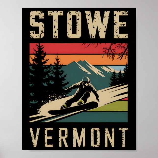 Poster Stowe Vermont Snowboard Vintage Mont Snowboard (Devant)