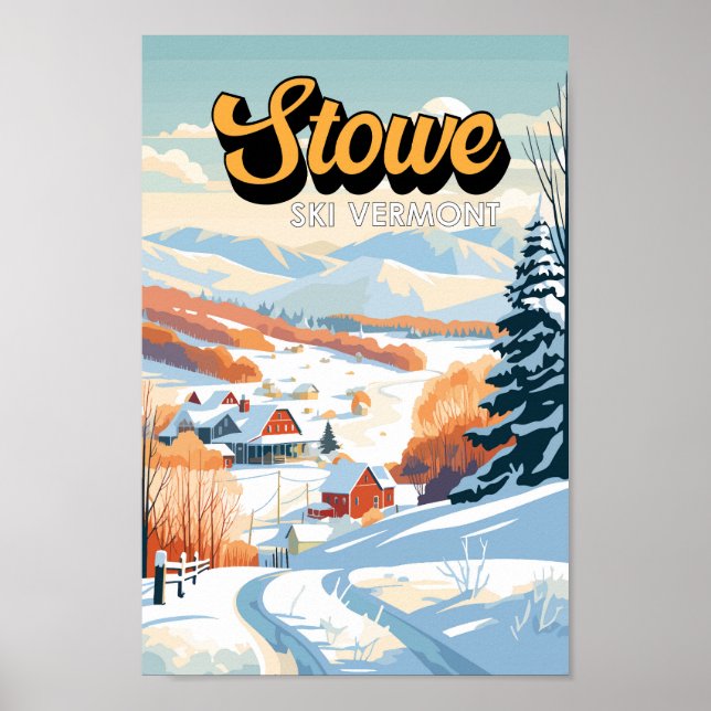 Poster Stowe Vermont Vintage hiver (Devant)