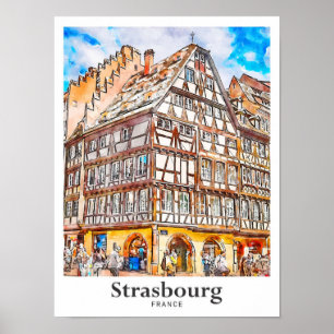 Poster Strasbourg France Aquarelle Voyage Main tirée