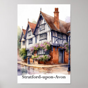Poster Stratford sur Avon Aquarelle Peinture Voyage
