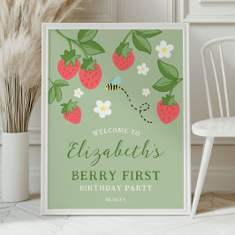 Poster Strawberry Berry First Birthday Party Welcome