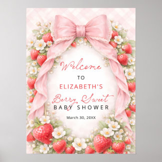 Poster Strawberry Pink Bow Baby Shower Welcome 