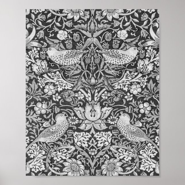Poster Strawberry Thief Grey, William Morris (Devant)